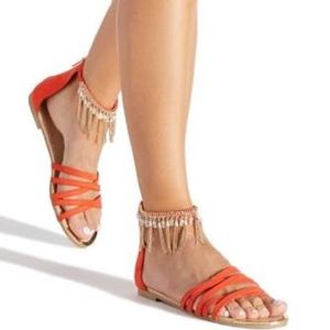 Belinda Fringe Flat Sandal Glam Sandals Orange NIB Summer FUN